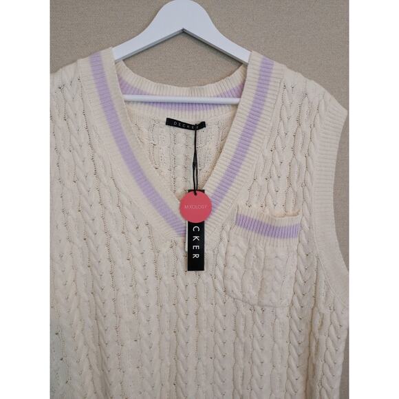 Mixology Decker Vest Womens Small Lilac Cable Knit Oversized Preppy Y2K Sweater - Picture 3 of 10